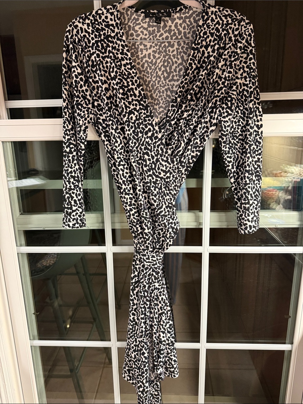 Black & White Animal Print Midi Wrap Dress